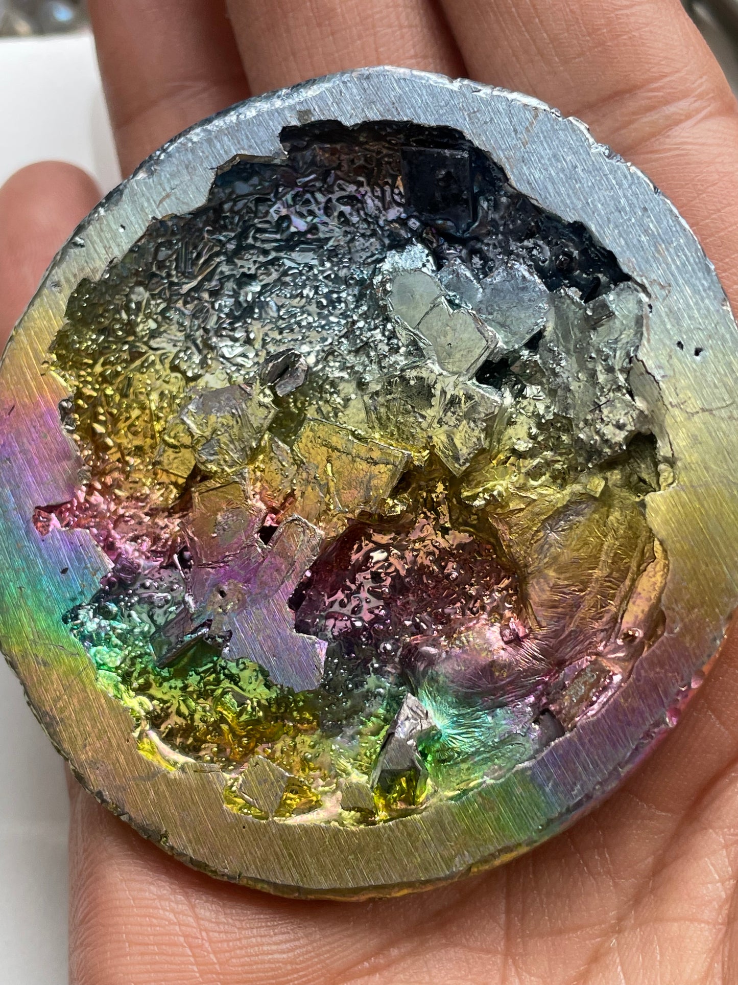 Rainbow Bismuth Crystal Sun Moon Metal Art Sculpture