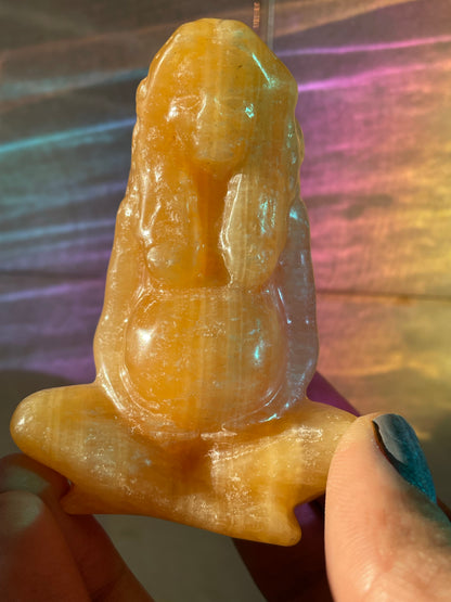 Orange Calcite Crystal Gemstone Mother Gaia Goddess Carving