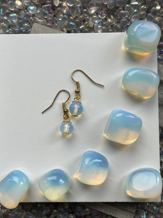 Opalite Crystal Gemstone Gold Earrings & Tumbled Stone Gift Set