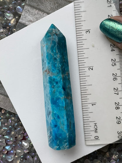 Neon Blue Apatite Gemstone Crystal Tower Point (1)
