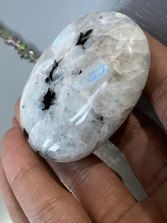 Rainbow Moonstone Palm Stone Gemstone Crystal - Large