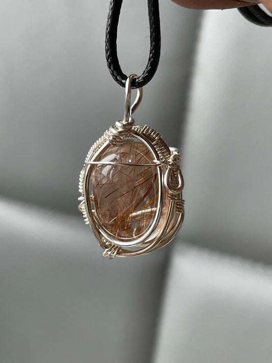 Copper Rutile Quartz Crystal Gemstone - Wire Necklace