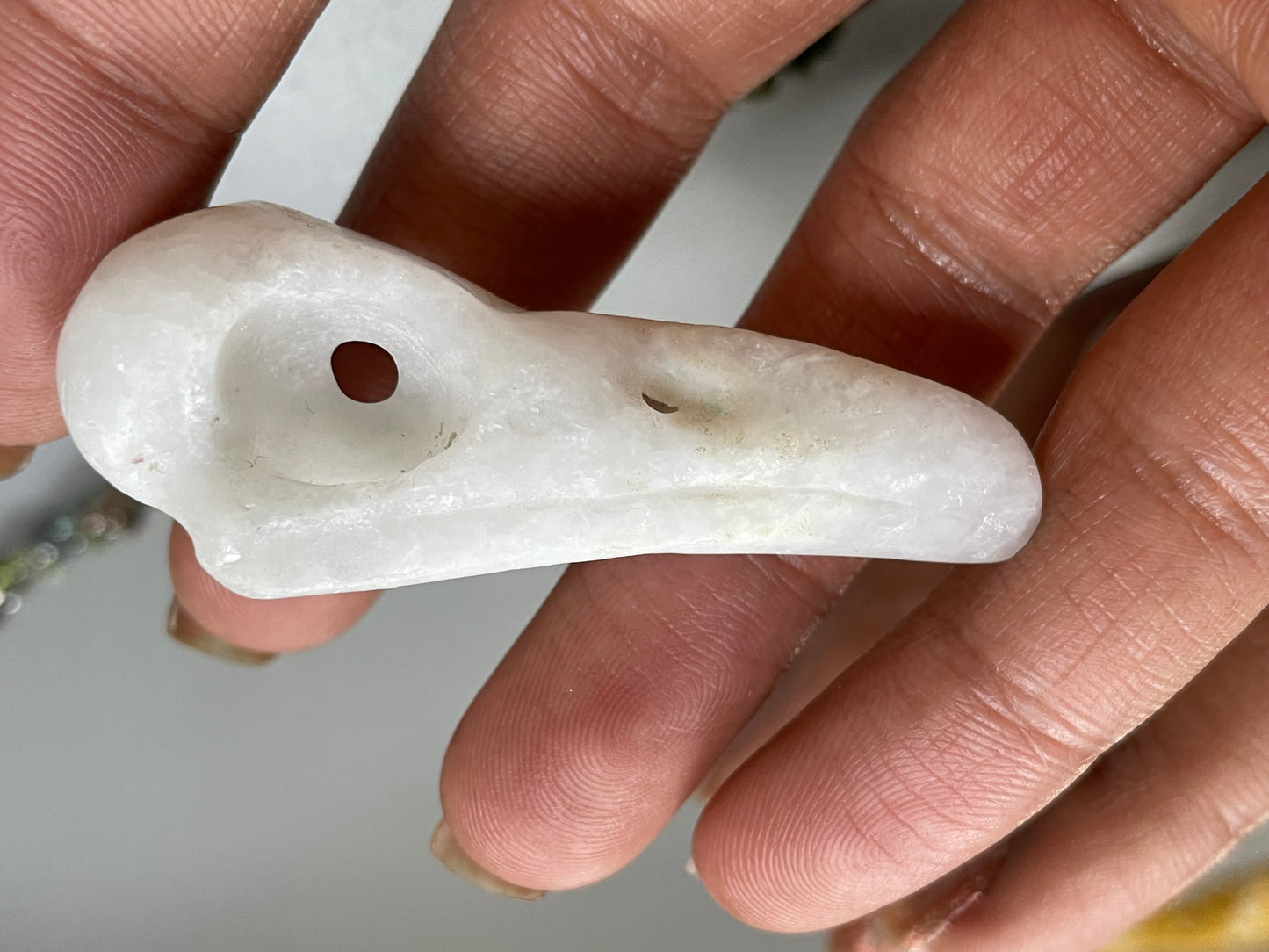 Snow Quartz Crystal Gemstone Raven Skull Carving - Small