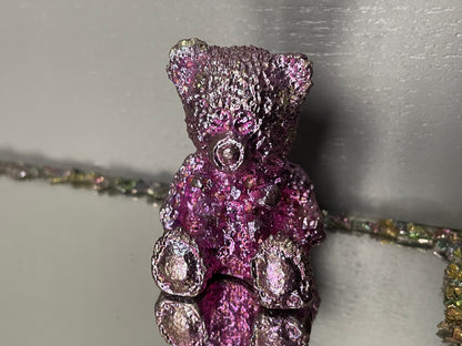 Pink Bismuth Crystal Teddy Bear Metal Art Sculpture