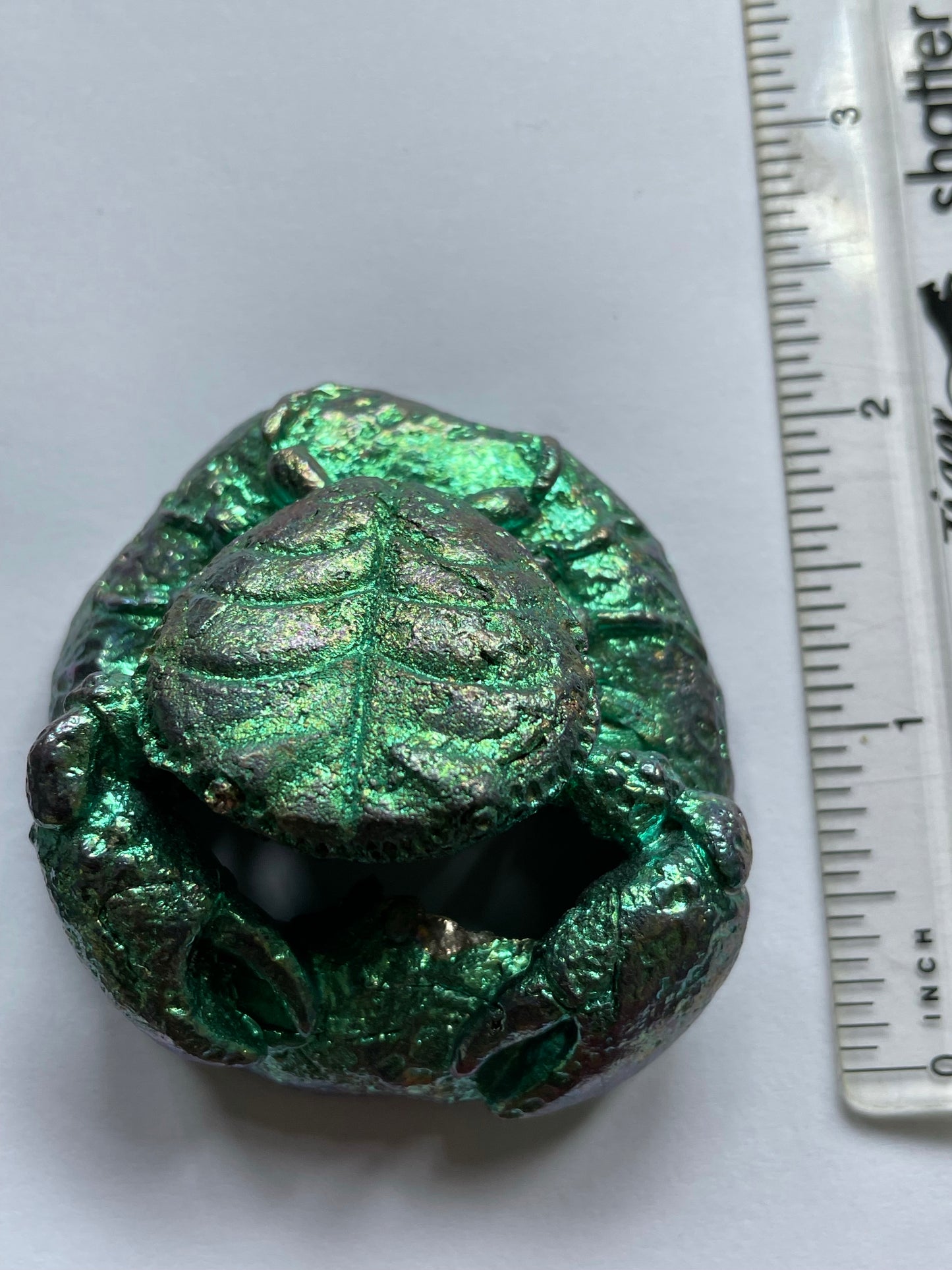 Teal Green Bismuth Crystal Crab Metal Art Sculpture