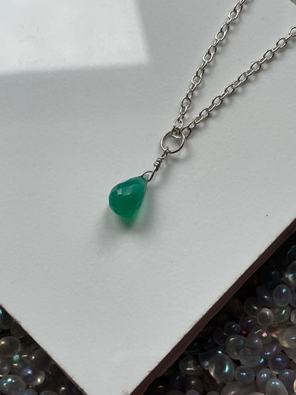 Green Onyx Faceted Drop Crystal Gemstone Necklace