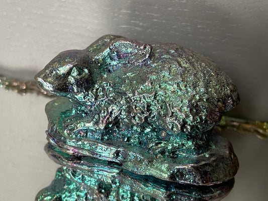 Blue Bismuth Crystal Bunny Rabbit Metal Art Sculpture