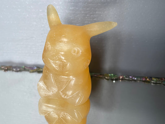 Orange Calcite Crystal Gemstone Pikachu Carving - Large