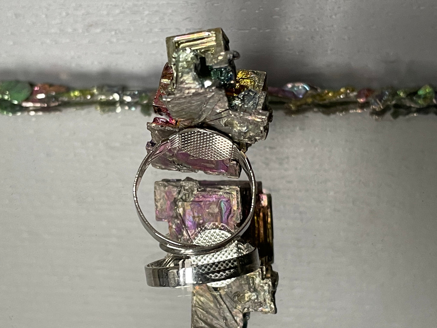 Bismuth Crystal Adjustable Ring - Silver (1)