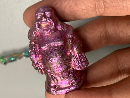 Pink Bismuth Crystal Travelling Buddha Metal Art Sculpture