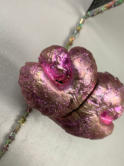 Pink Bismuth Crystal Baby Cupid Wing Metal Art Sculpture