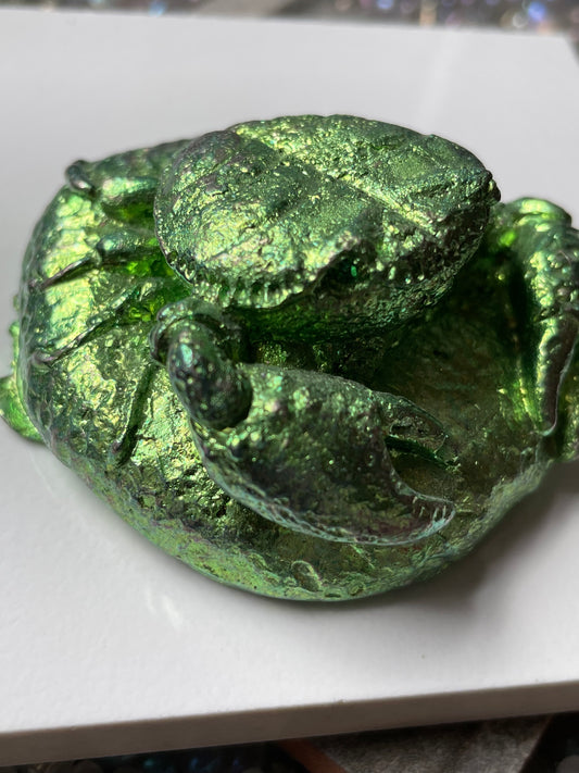 Green Bismuth Crystal Crab Metal Art Sculpture