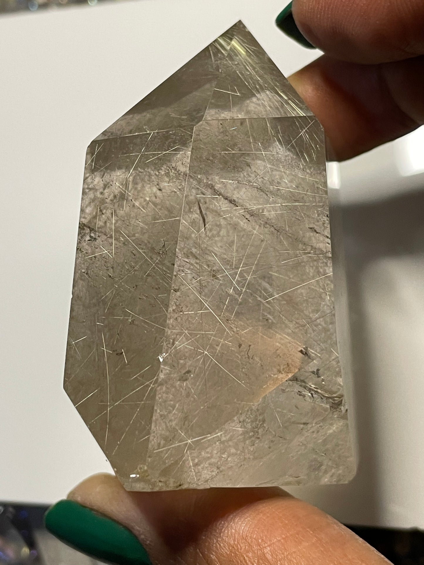 Gold Silver Rutile Smoky Quartz Crystal Gemstone Tower Point (1)