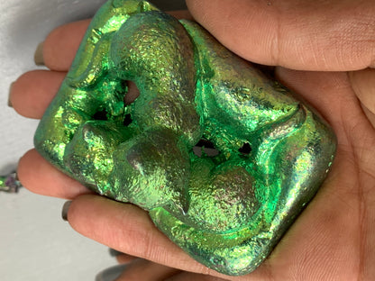 Green Bismuth Crystal Sleeping Cats Metal Art Sculpture