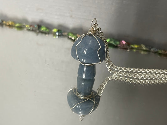 Blue Aventurine Crystal Gemstone Mushroom Wire Necklace