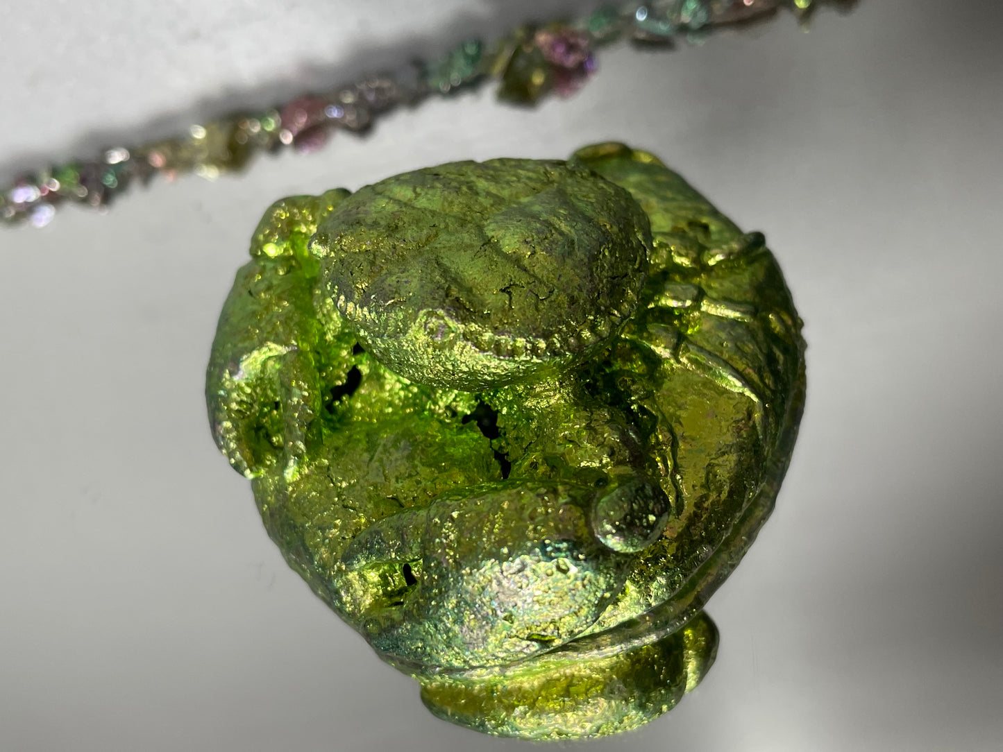 Lime Green Bismuth Crystal Crab Metal Art Sculpture