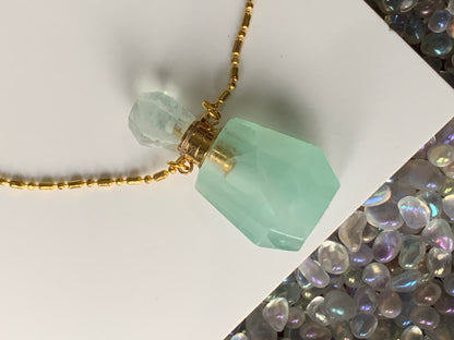 Fluorite Crystal Gemstone Aromatherapy Perfume Bottle Pendant Necklace