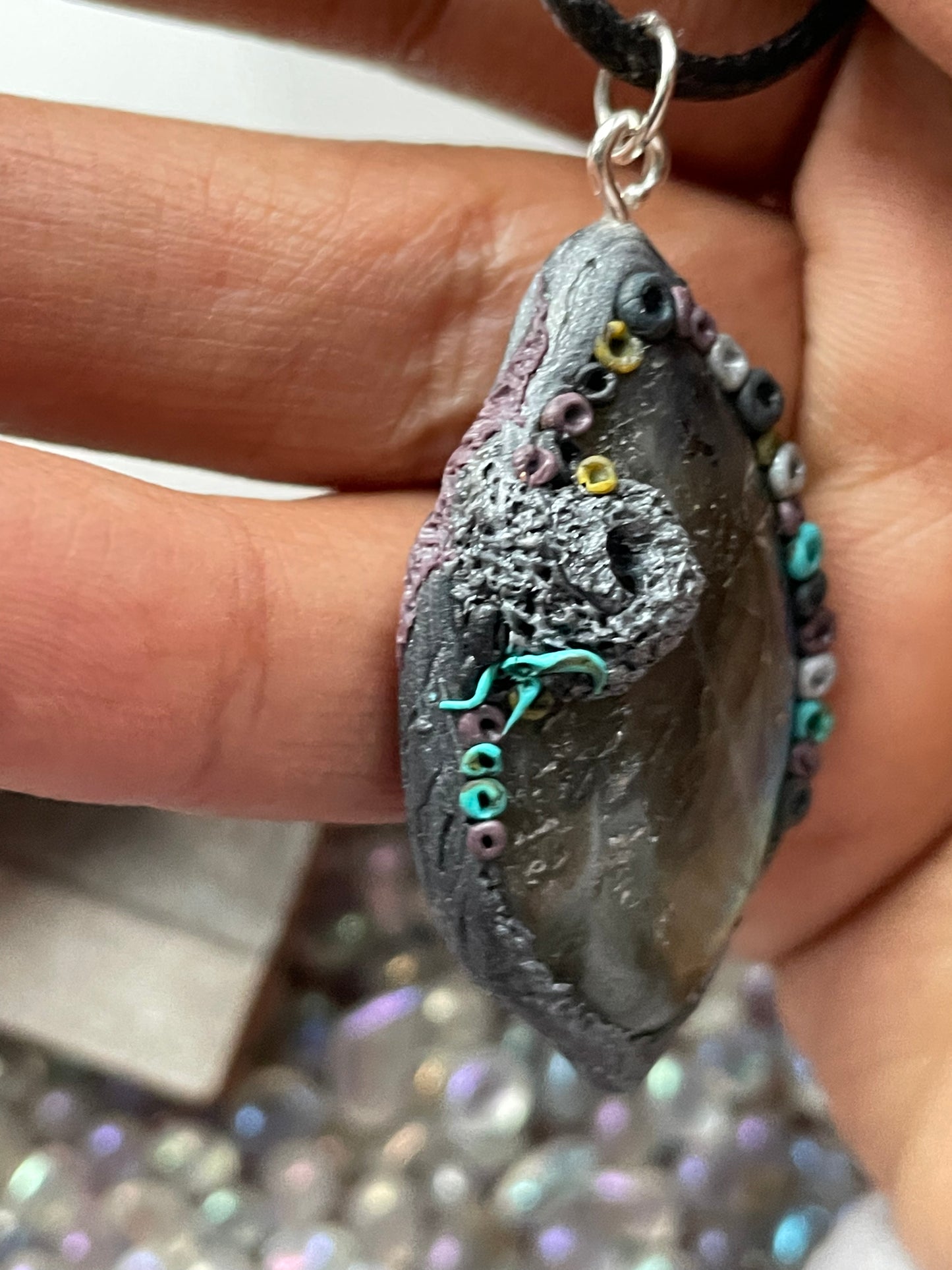 Ursula Silver Clay - Blue Gold Labradorite Crystal Gemstone Pendant Necklace