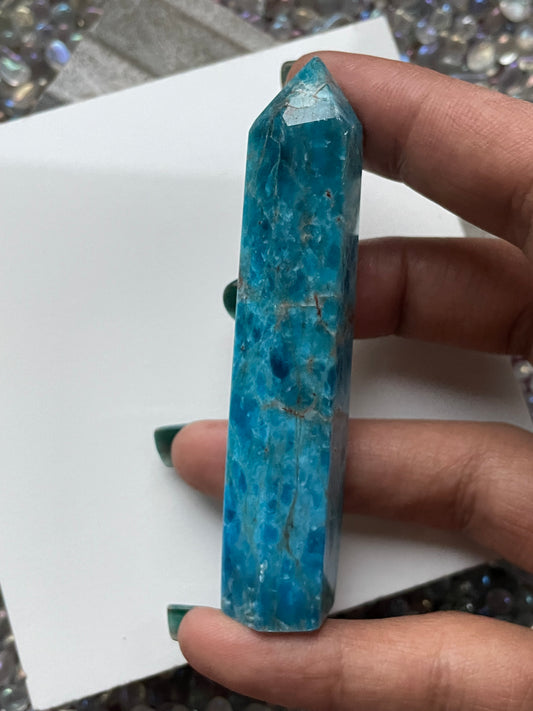 Neon Blue Apatite Gemstone Crystal Tower Point (1)