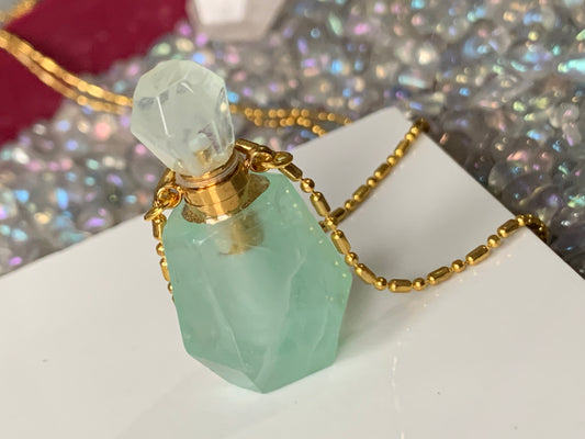 Fluorite Crystal Gemstone Aromatherapy Perfume Bottle Pendant Necklace