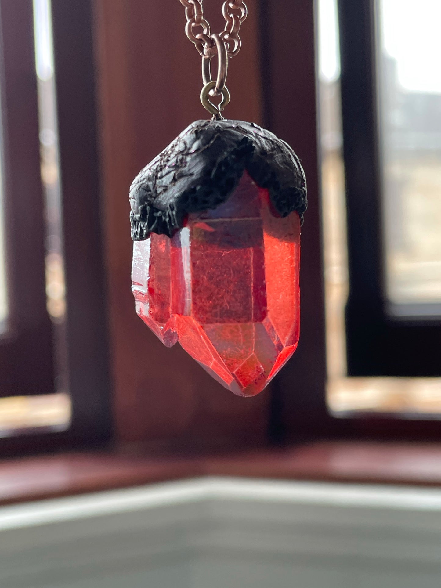 Red Aura Quartz Crystal Gemstone - Blood Drop Necklace