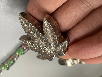 Silver Bismuth Crystal Pot Leaf Metal Art Sculpture