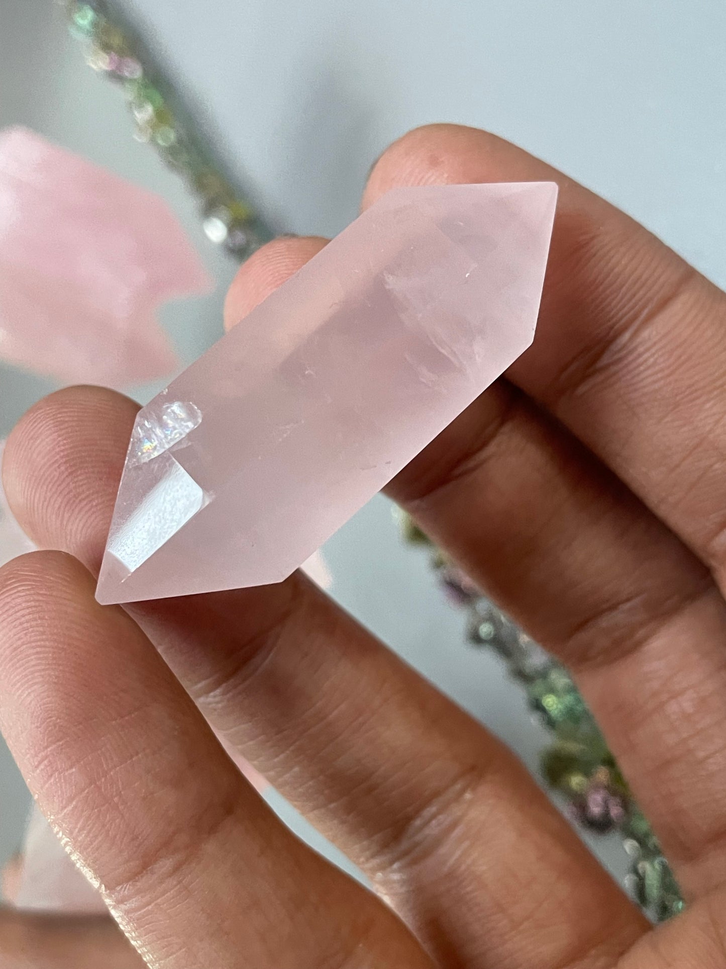 Rose Quartz Crystal Gemstone Double Terminated Point Small