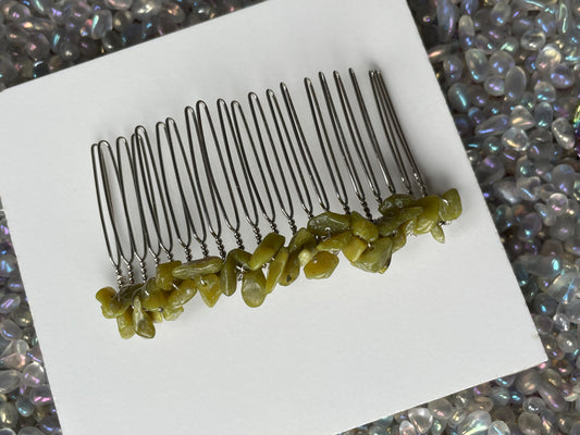 Jade Rough Crystal Gemstone Silver Hair Comb