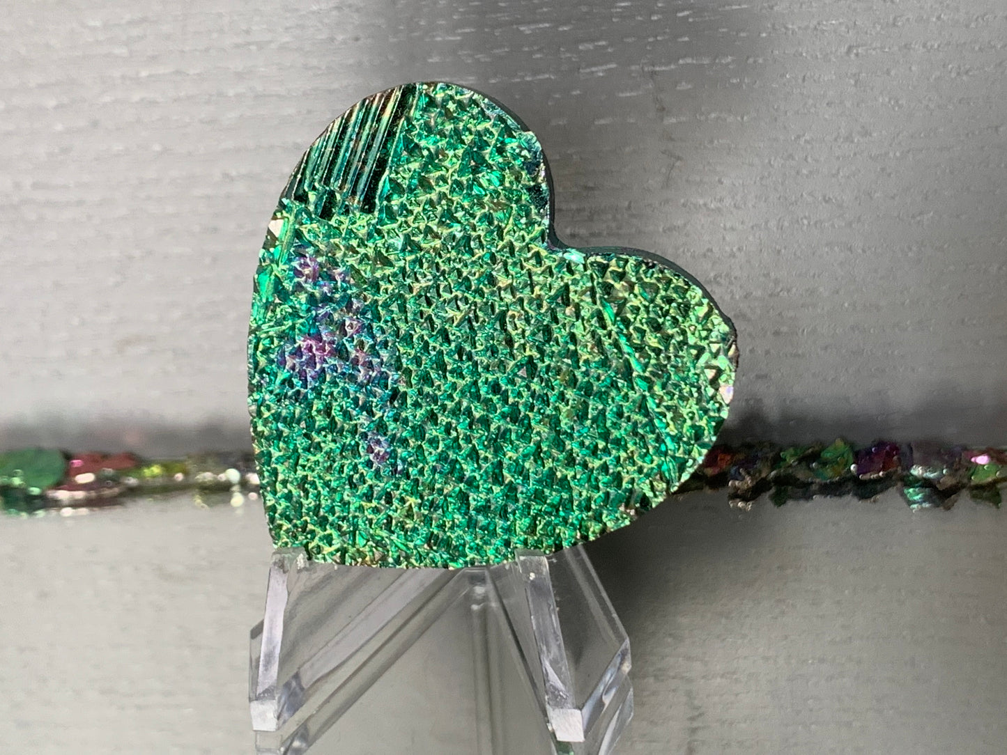 Green Bismuth Crystal Heart Cut Out Metal Art