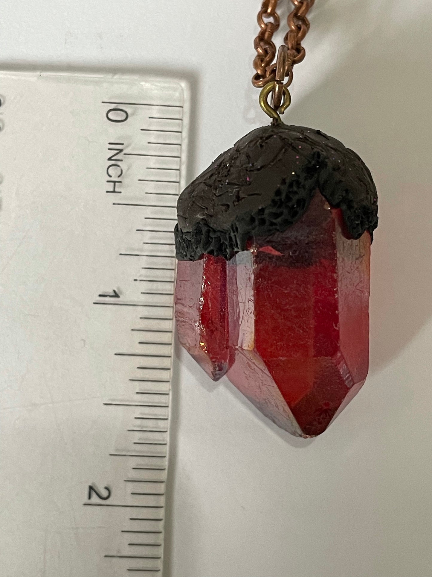 Red Aura Quartz Crystal Gemstone - Blood Drop Necklace