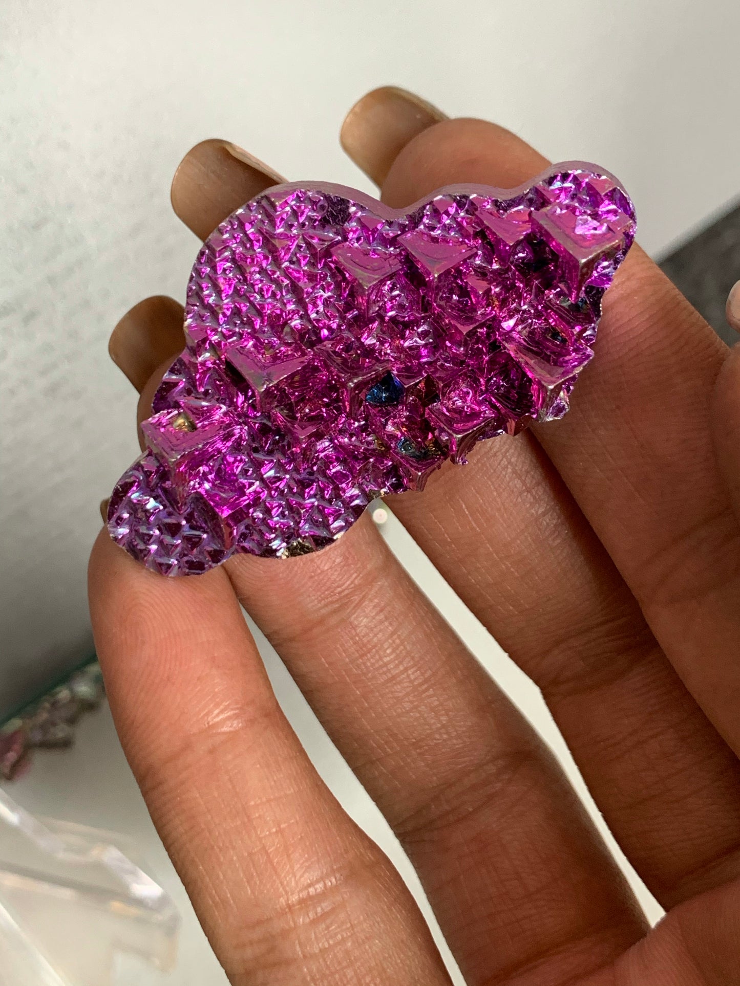 Pink Bismuth Crystal Cloud Cut Out Metal Art