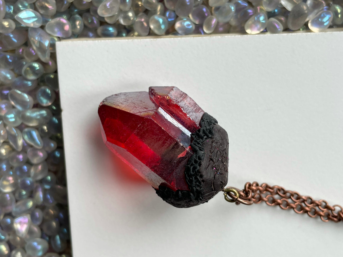 Red Aura Quartz Crystal Gemstone - Blood Drop Necklace