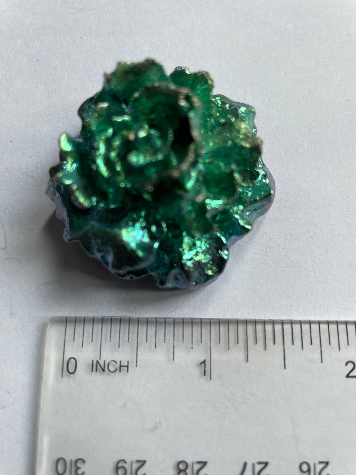 Teal Blue Bismuth Crystal Small Rose Flower Metal Art Sculpture