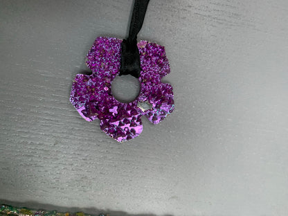 Purple Pink Bismuth Crystal Oversized Hippie Flower Cut Out Wall Hanging