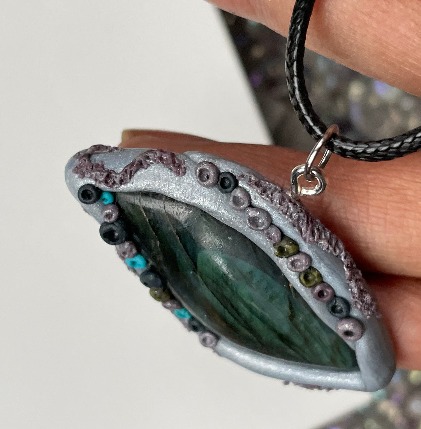 Ursula Grey Clay - Blue Labradorite Crystal Gemstone Pendant Necklace