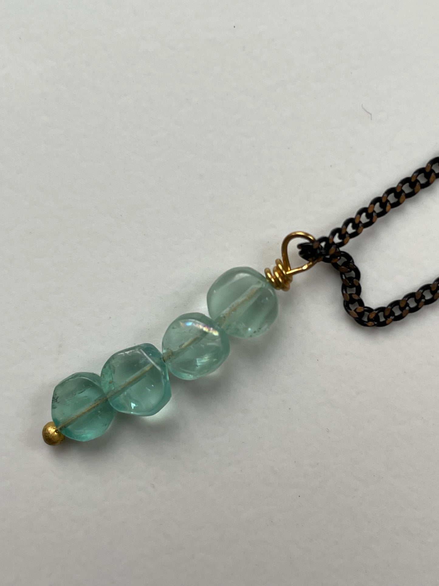 Sea Blue Apatite Back Detail Bar Crystal Gemstone Necklace