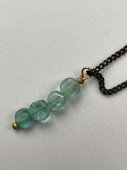Sea Blue Apatite Back Detail Bar Crystal Gemstone Necklace