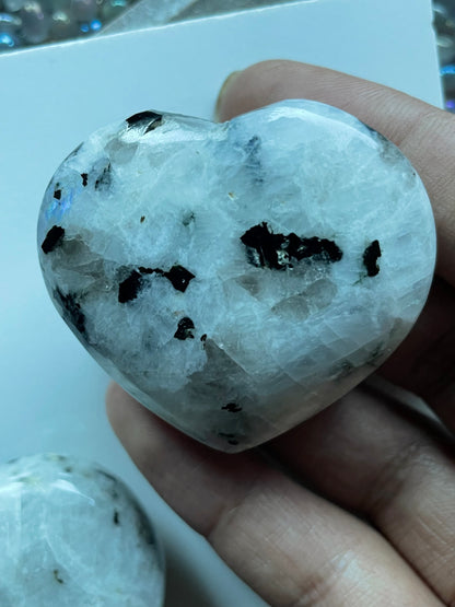 Rainbow Moonstone Crystal Gemstone Heart Carving - Small