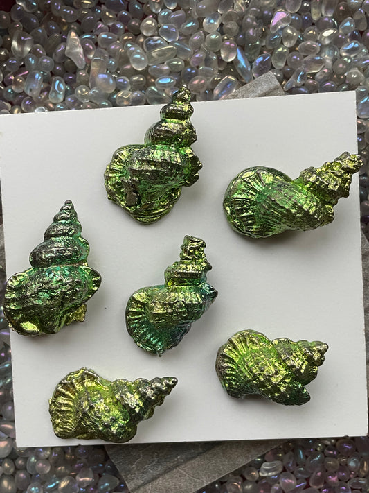 Green Bismuth Crystal Tulip Sea Shell Metal Art Sculpture