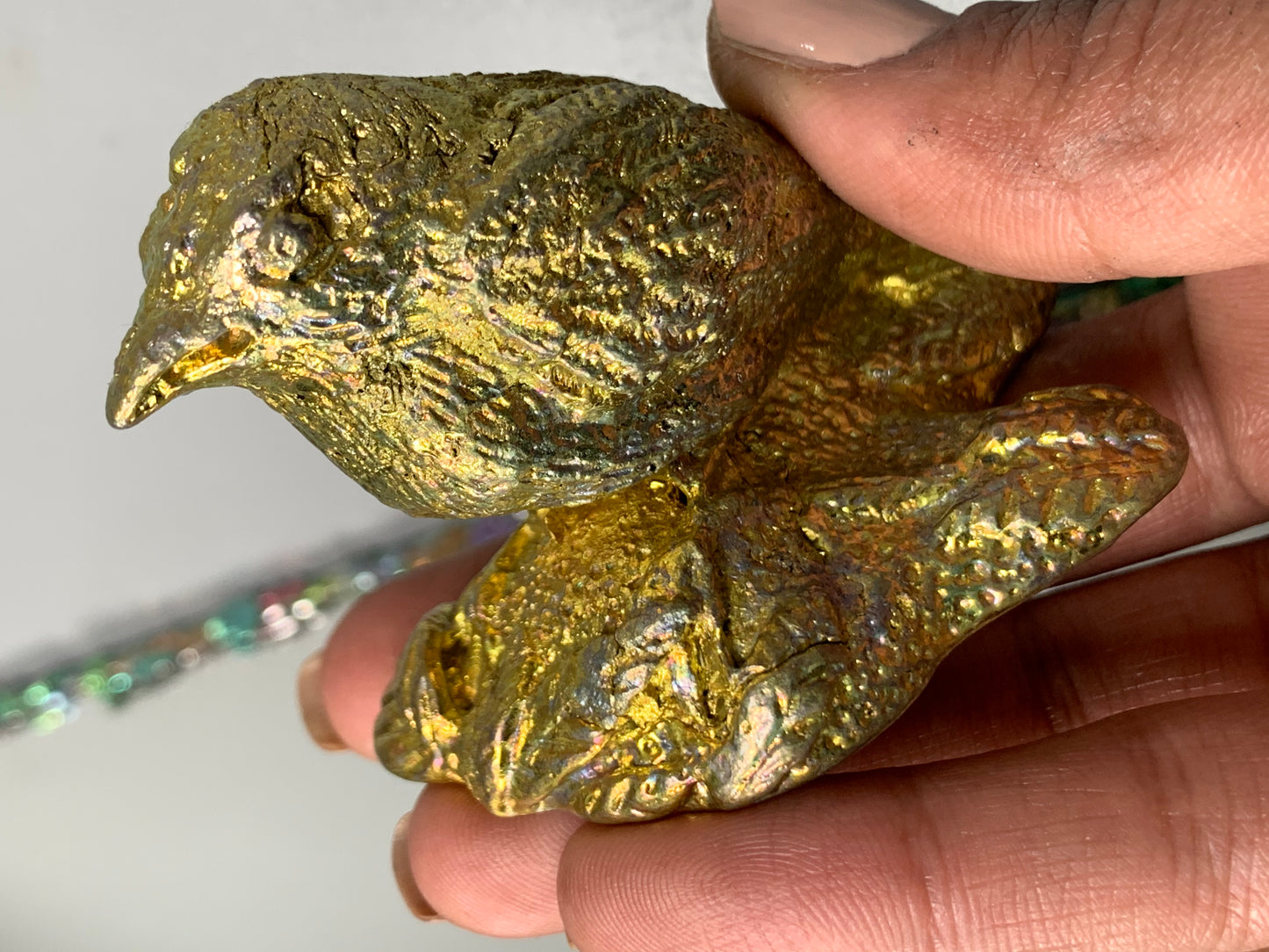 Gold Bismuth Crystal Raven Bird Metal Art Sculpture