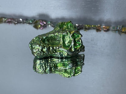 Green Bismuth Crystal Small T. rex Skull Metal Art Sculpture