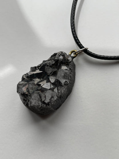 Black Aura Coated Druzy Quartz Gemstone Crystal Necklace