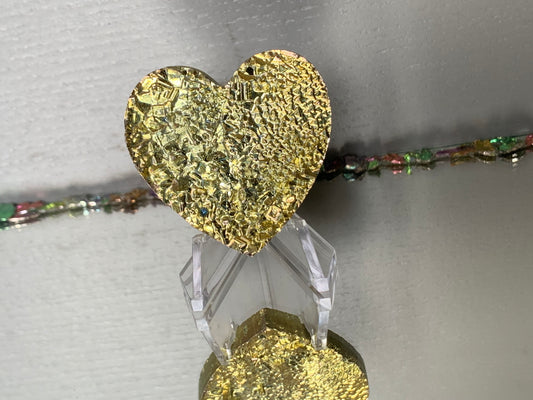 Gold Bismuth Crystal Heart Cut Out Metal Art