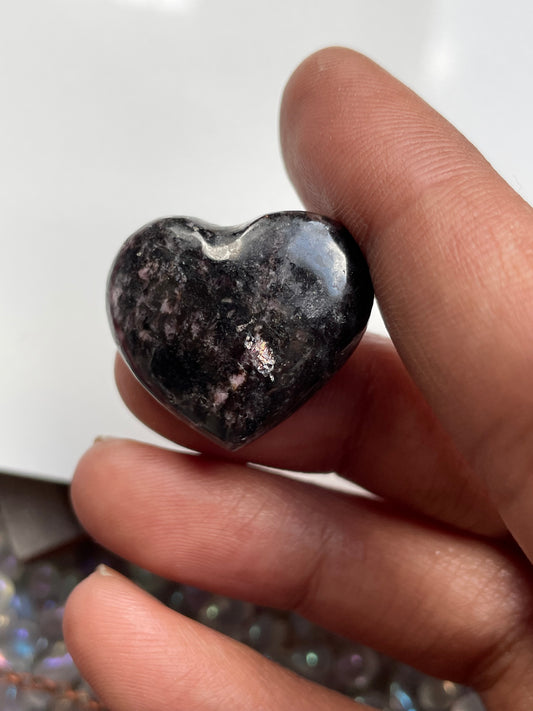 Rhodonite Gemstone Crystal Heart Carving (B)
