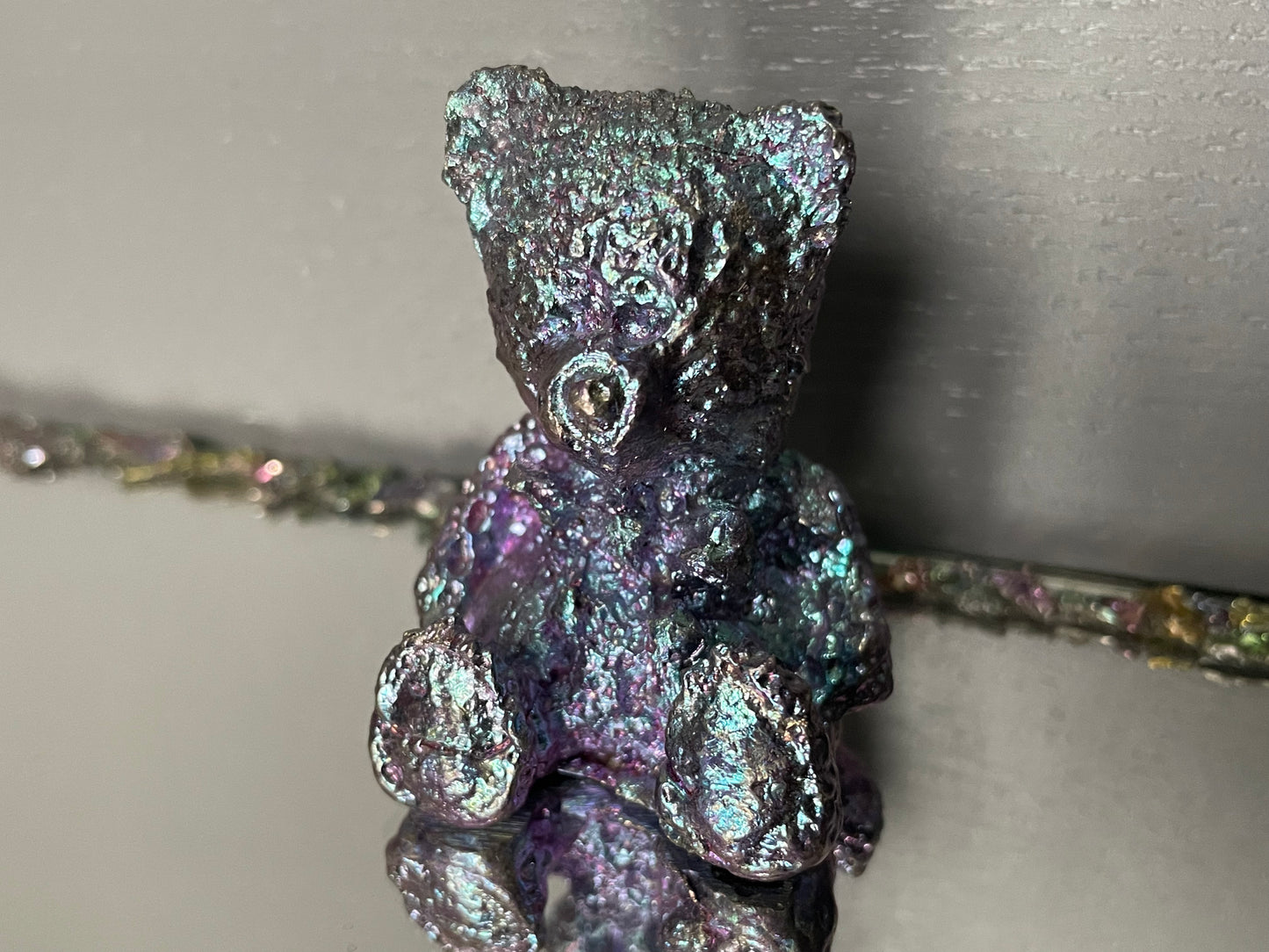 Purple Bismuth Crystal Teddy Bear Metal Art Sculpture