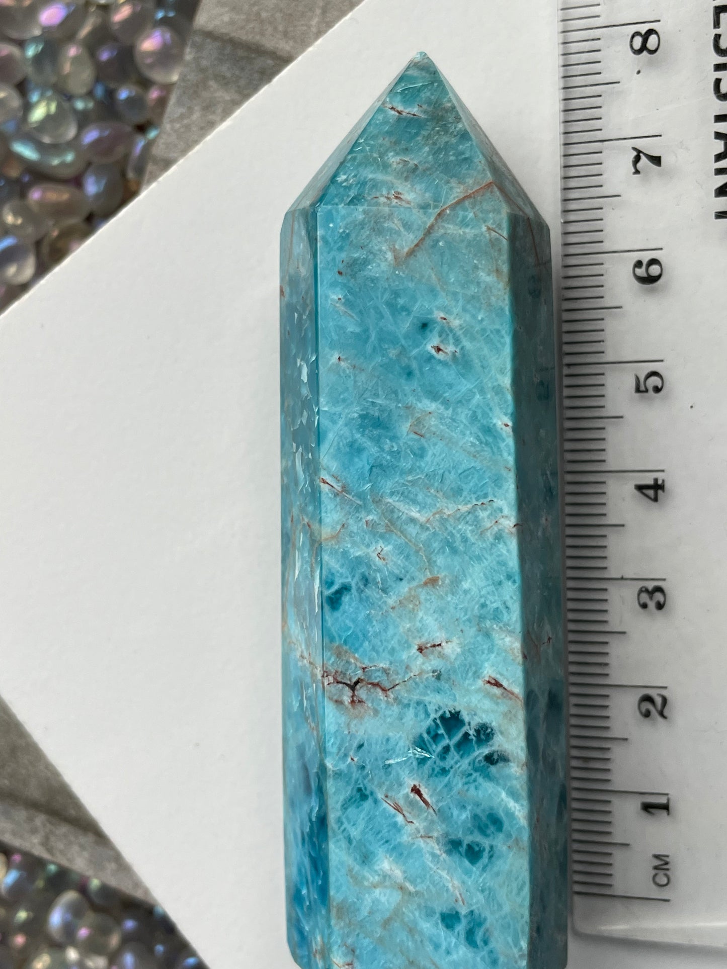 Neon Blue Apatite Gemstone Crystal Tower Point (2)