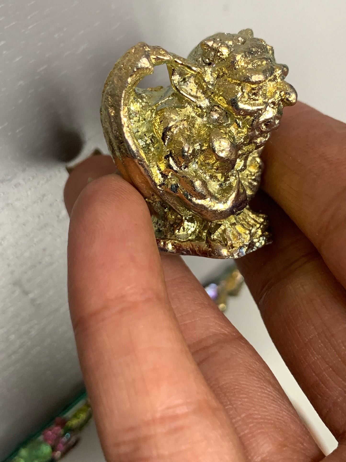 Gold Bismuth Crystal Gargoyle Metal Art Sculpture