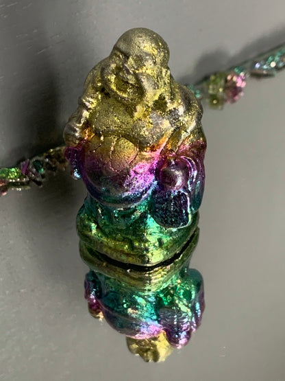 Rainbow Bismuth Crystal Travelling Buddha Metal Art Sculpture