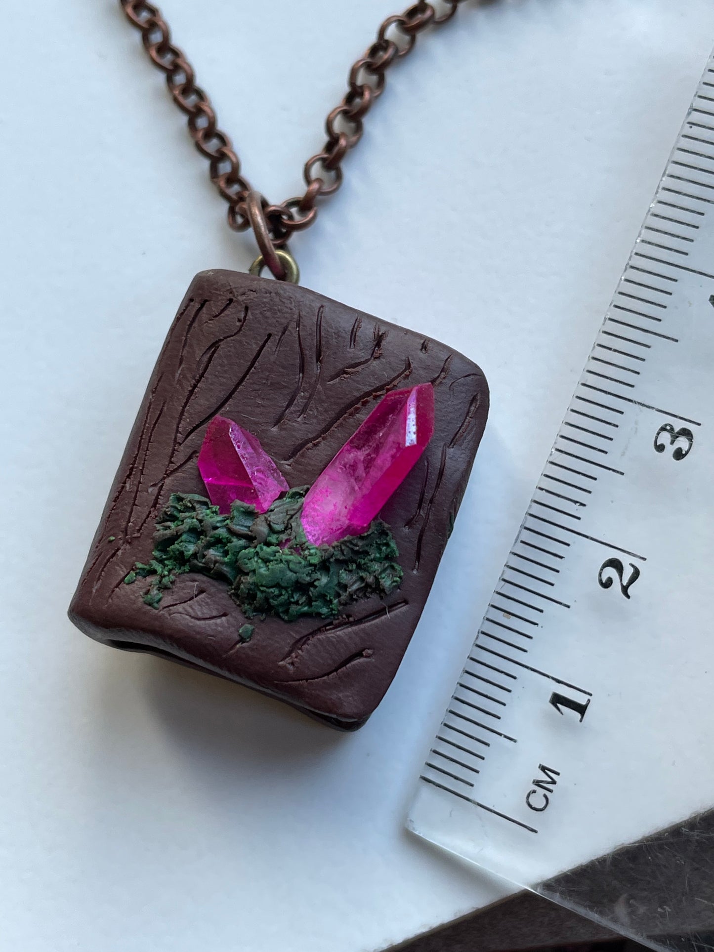Pink Quartz Crystal Gemstone Enchanted Book Necklace