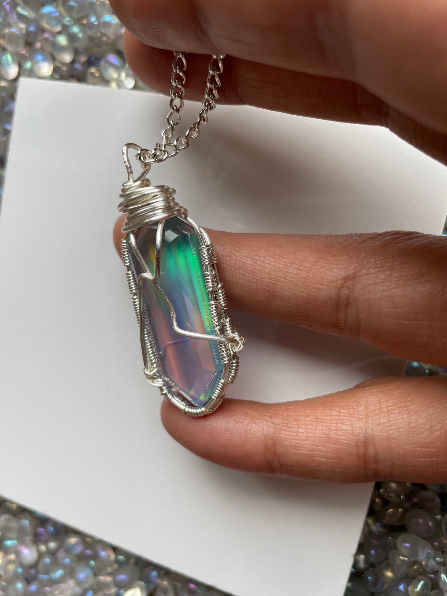 RESERVED - Elongated Aurora Opal Doublet Crystal Gemstone Wirewrap Necklace